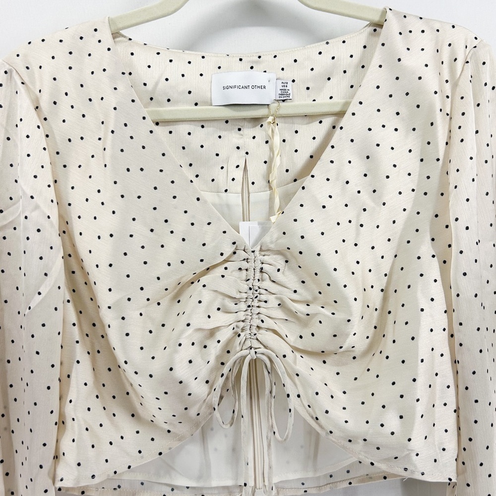 Revolve Significant Other Norah Cream Satin Polka Dot Cropped Blouse NWT - Picture 3 of 6